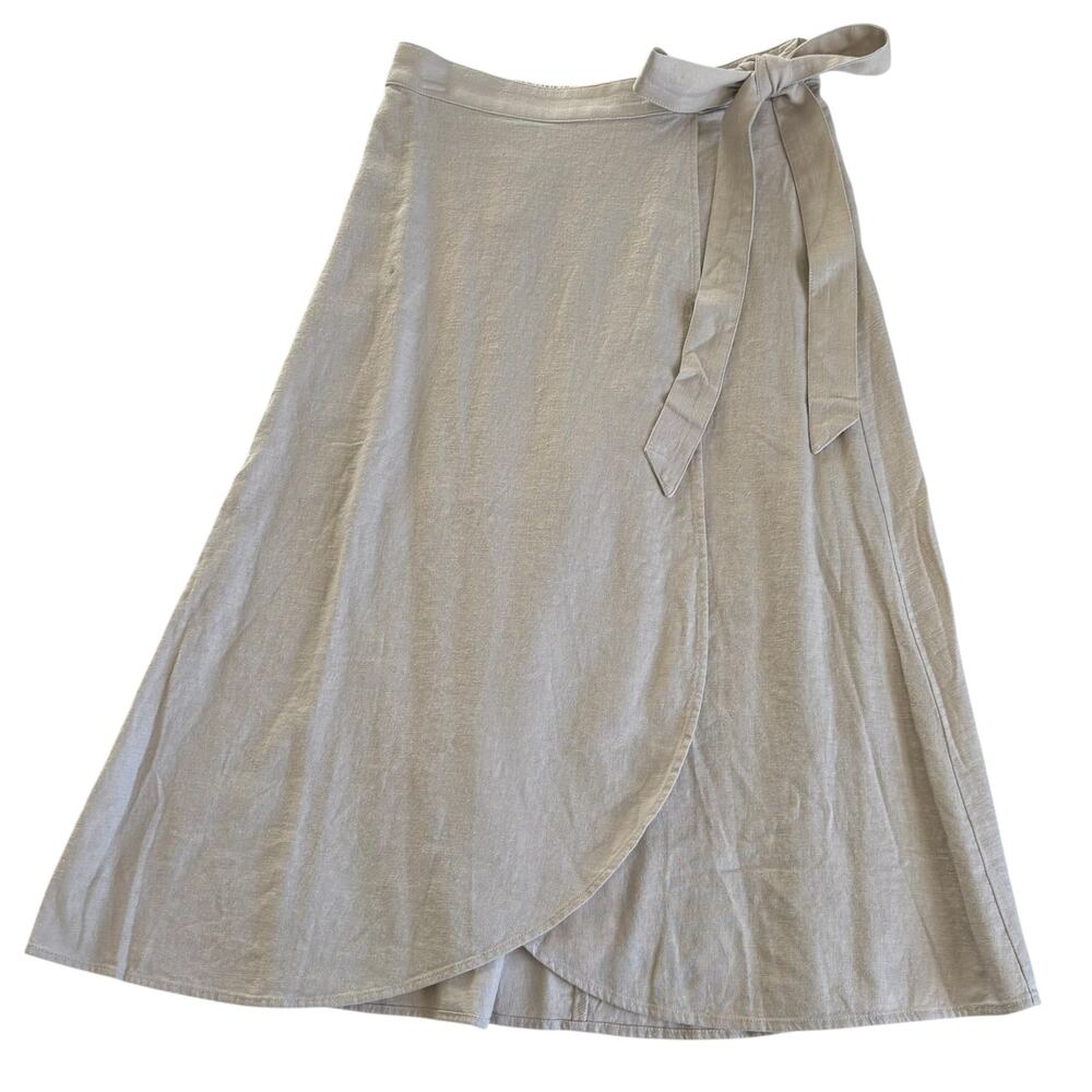 J.CREW Beige Linen-blend Wrap Skirt Side Tie Closure Women’s Petite XS NWT